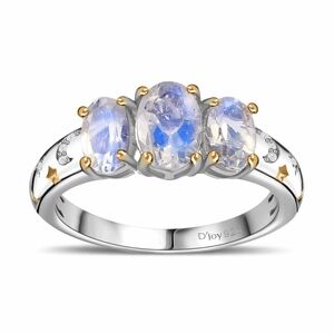 Moon Glow Moonstone, White Zircon Moon and Star Ring